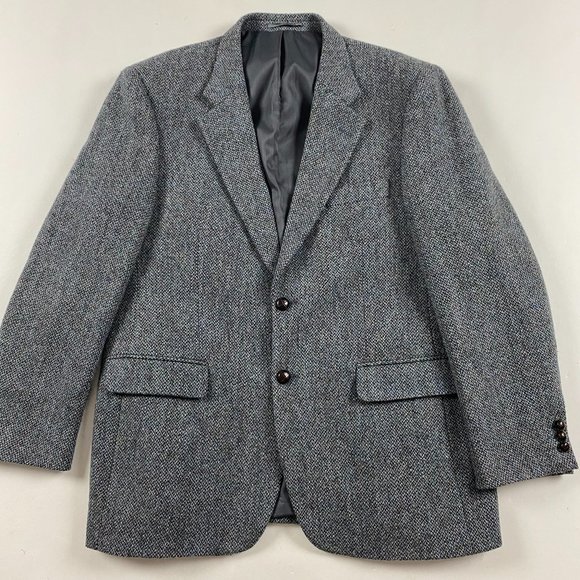 Harris Tweed Other - Vintage Harris Tweed Herringbone Tweed Wool Sport Coat Blazer Mens 44 LONG Blue